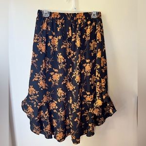 SHEIN Floral Print Button Front Ruffle Hem High Waist A Line Midi Skirts